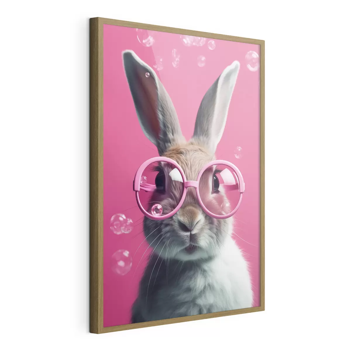 Poster Conejo con gafas rosas sobre fondo rosa f41280