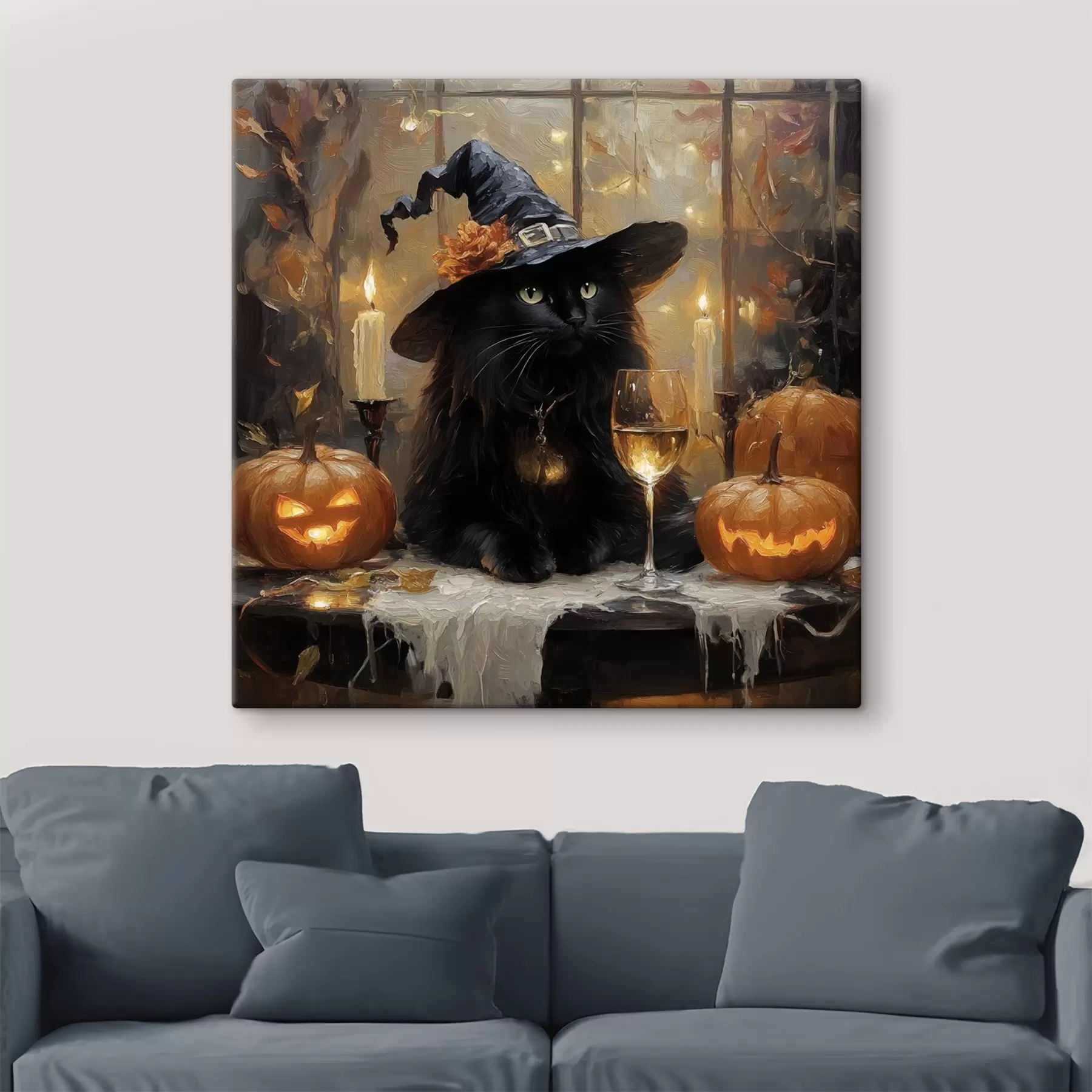 murales de pared Gato negro con calabazas s41349