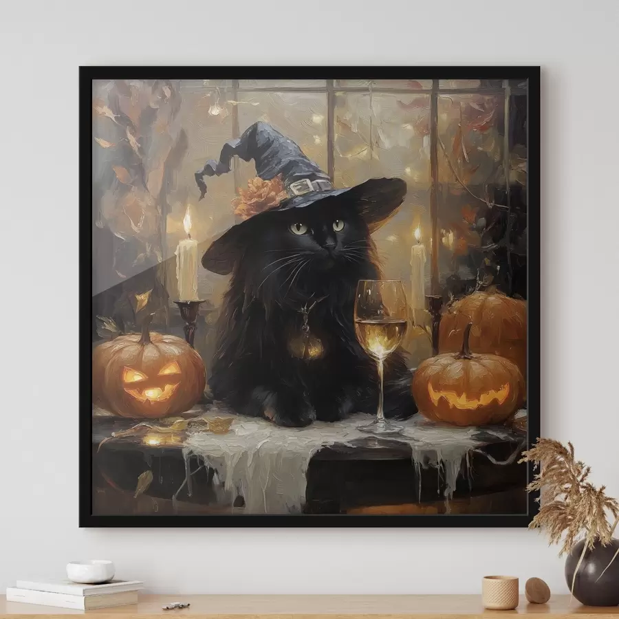 murales de pared Gato negro con calabazas f41349