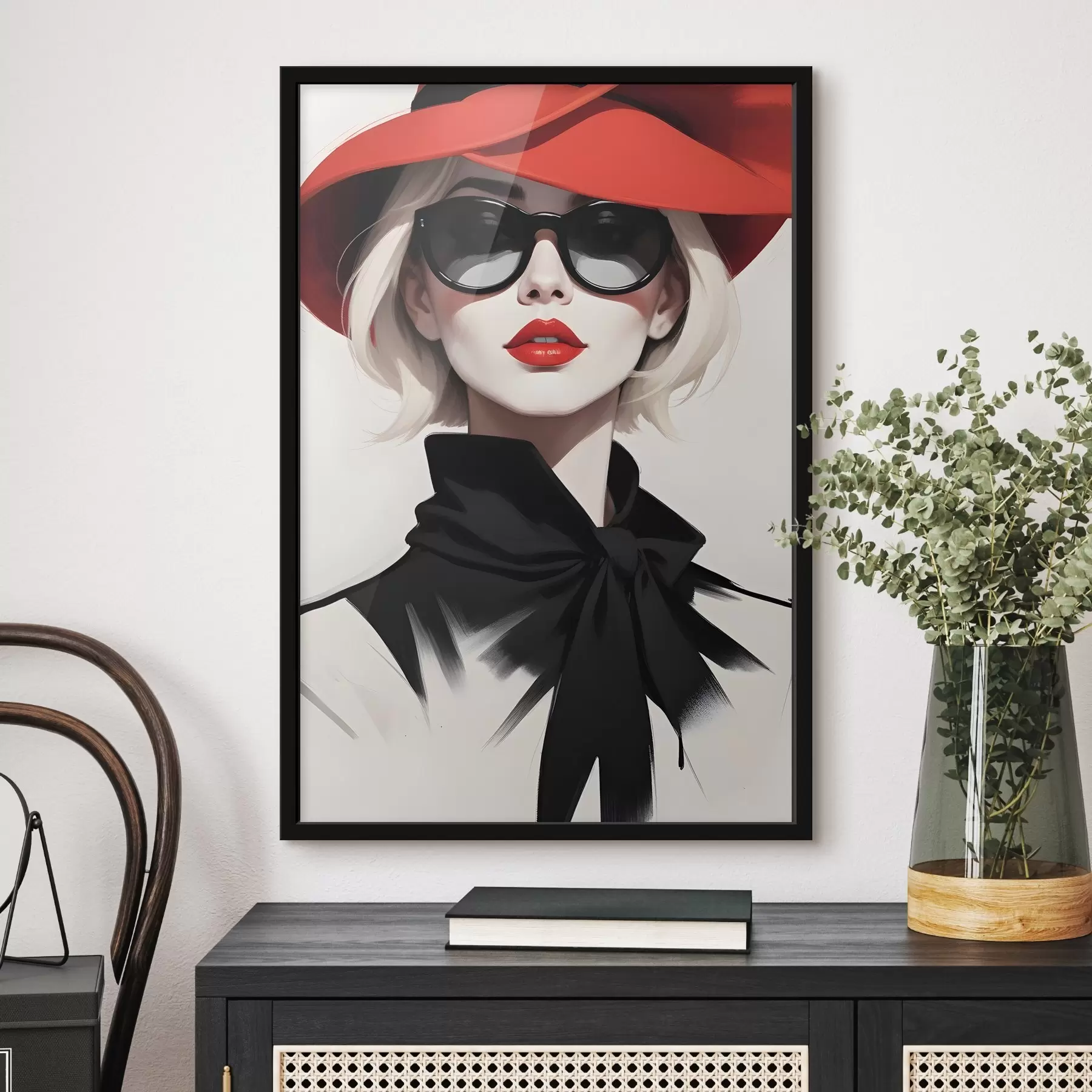 murales de pared Una mujer con sombrero rojo y gafas de sol f38365