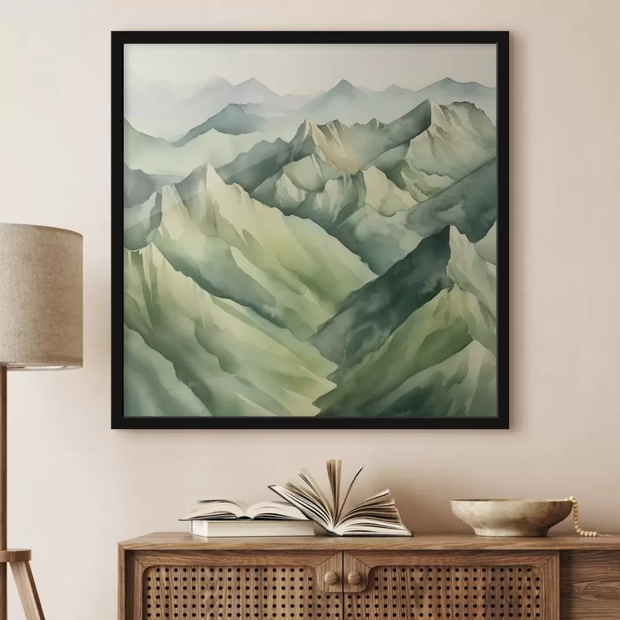 murales de pared Montañas serenas en suaves tonos verdes f38909