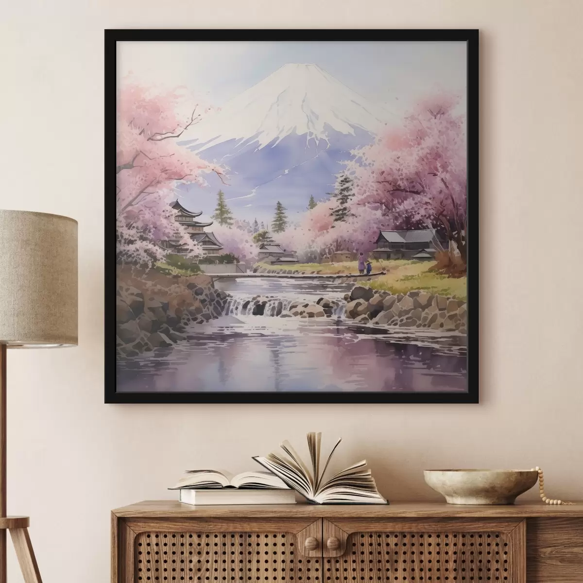 Poster Flores cerca de un sereno paisaje de montaña f38948