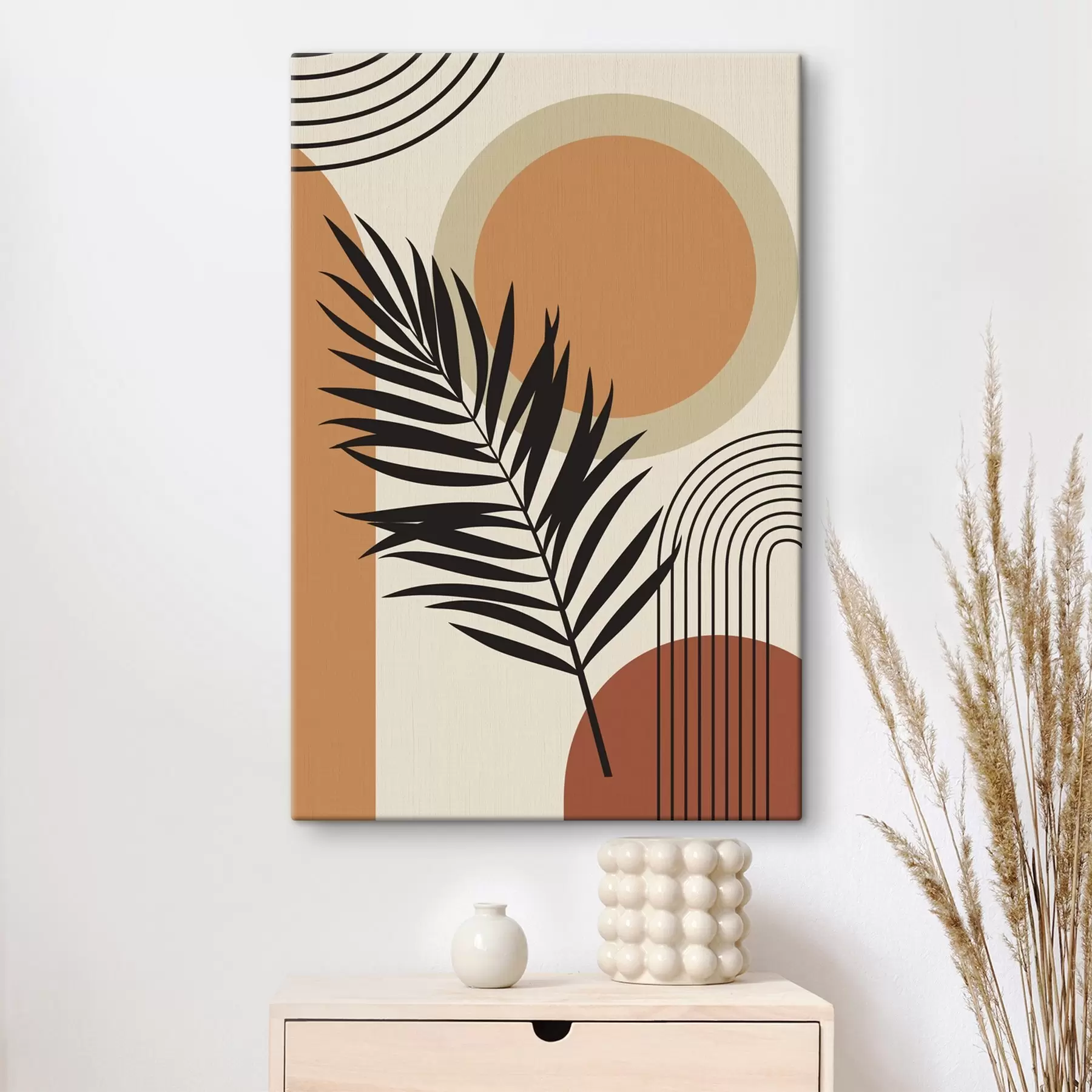 murales de pared Hoja de palmera sobre fondo geométrico s36170