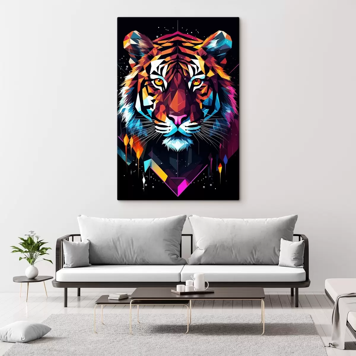 murales de pared Un tigre de colores con bigotes blancos s36666