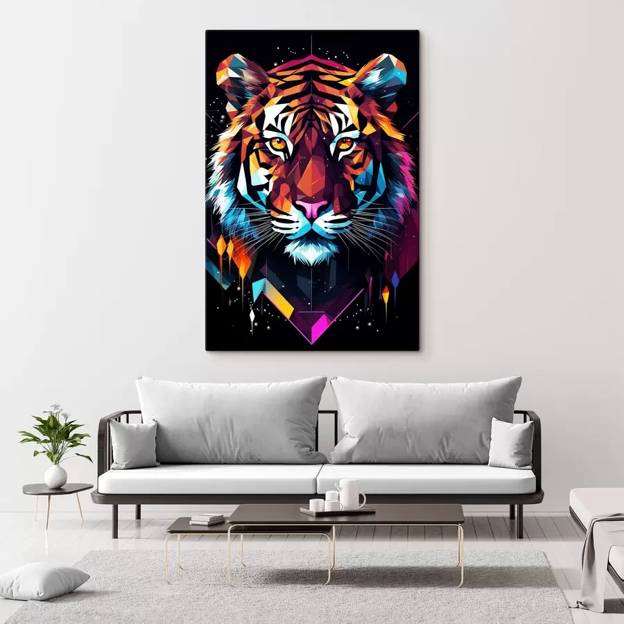 murales de pared Un tigre de colores con bigotes blancos s36666