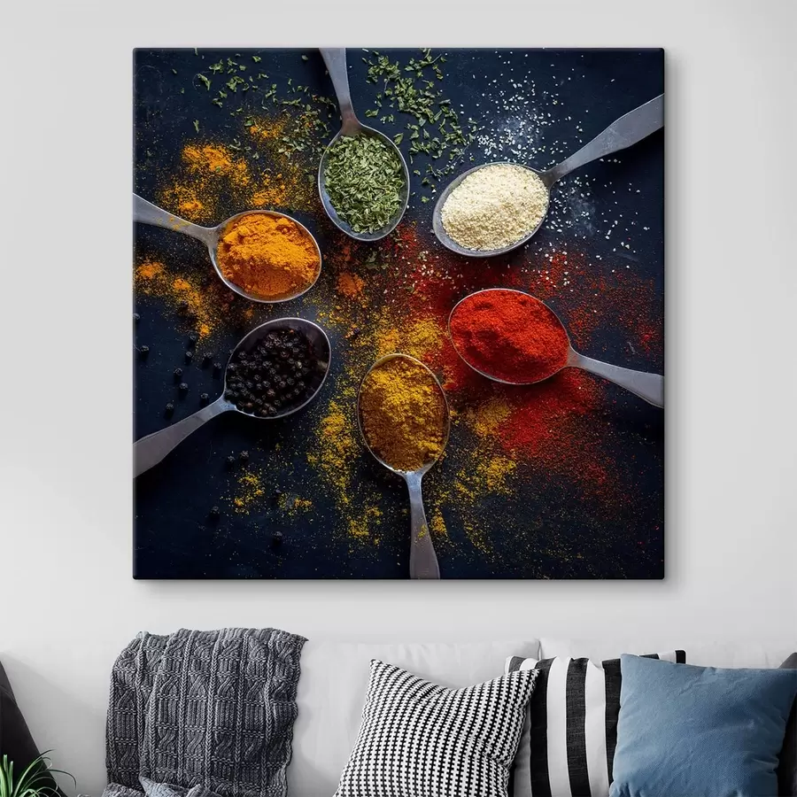 murales de pared Un grupo de cucharas con diferentes especias s37046