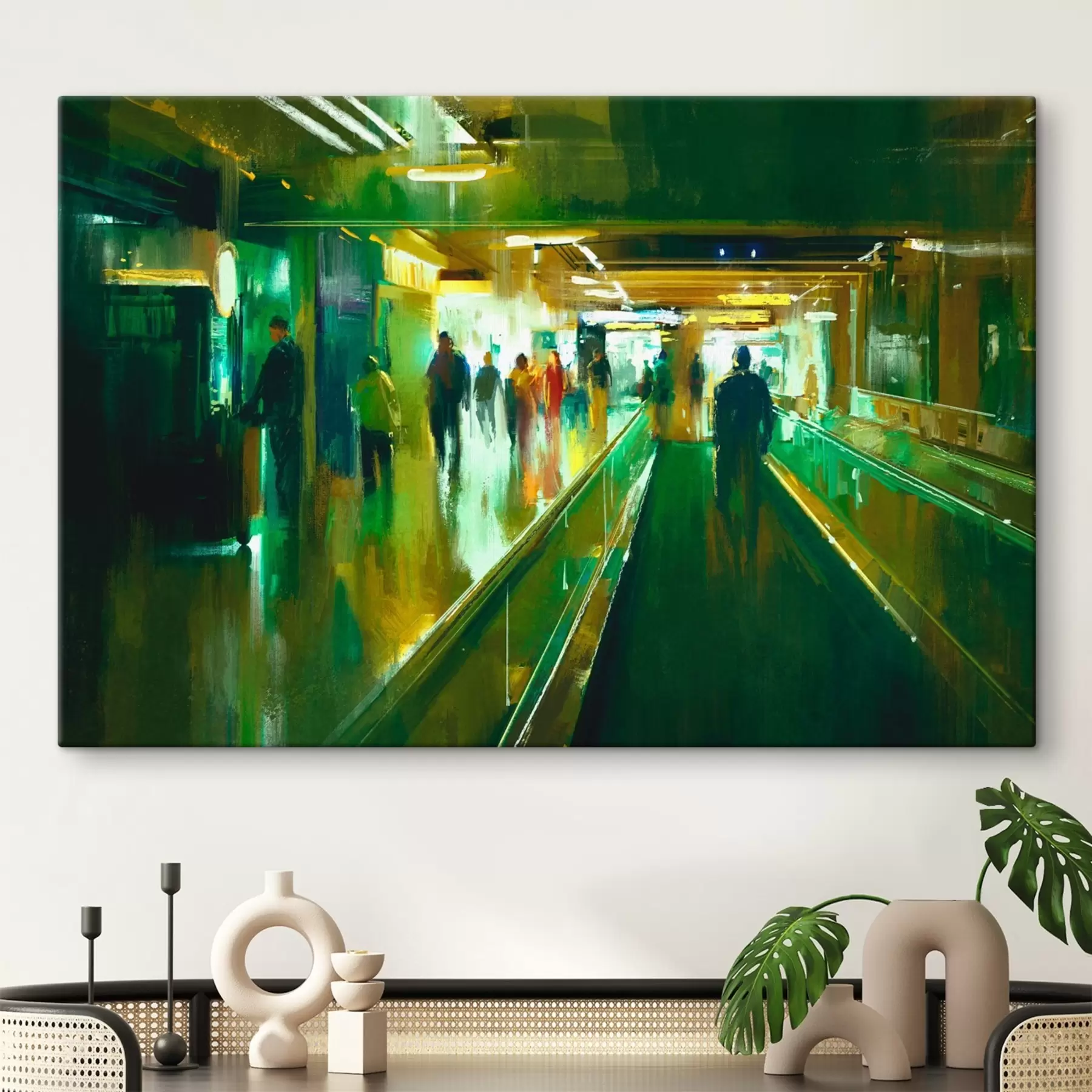 murales de pared Un grupo de personas caminando por una escalera mecánica s37103