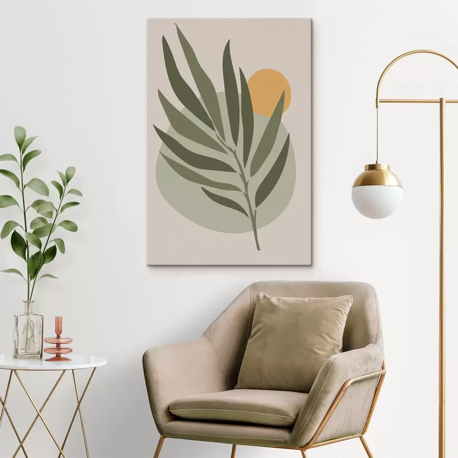 murales de pared Una hoja verde con un círculo amarillo s37442