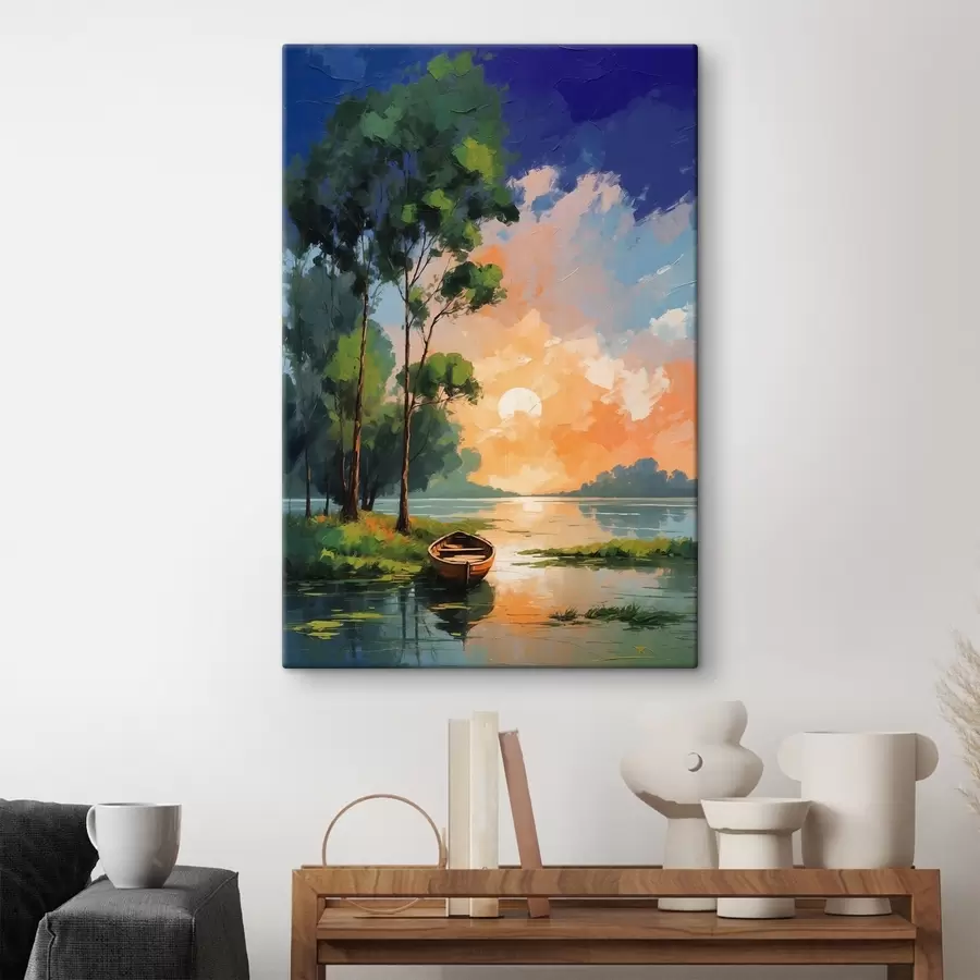 murales de pared Pintura de un barco en un lago s37801