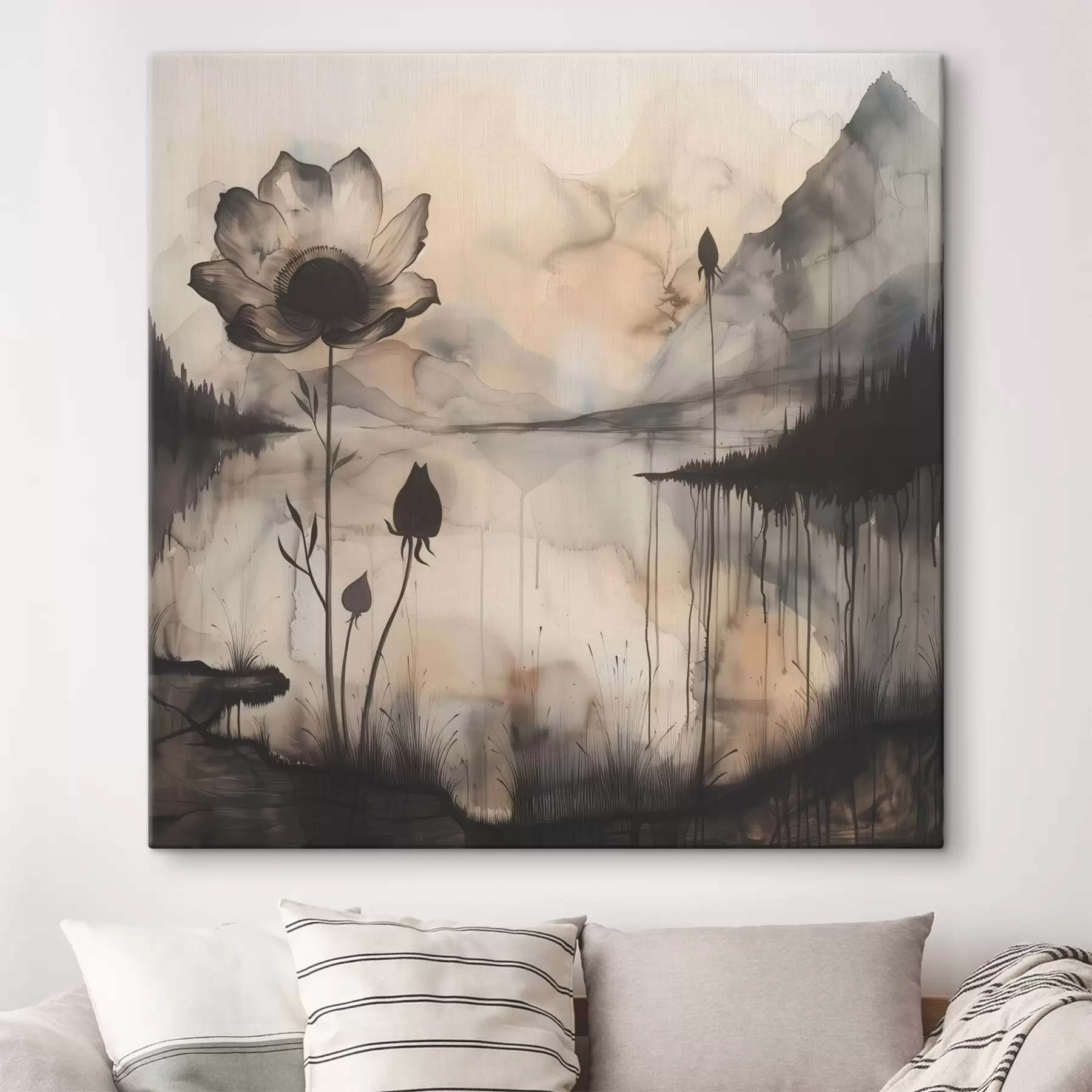 murales de pared Pintura de una flor y un lago s38161