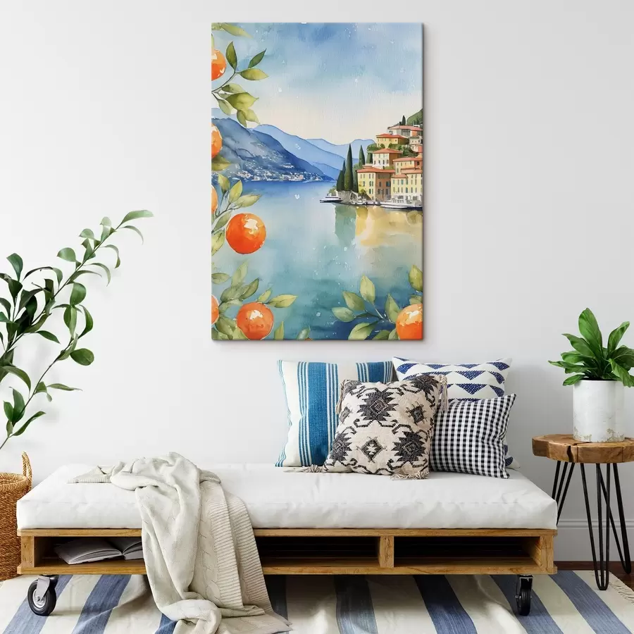 murales de pared Acuarela de un pueblo al borde de una masa de agua s38402