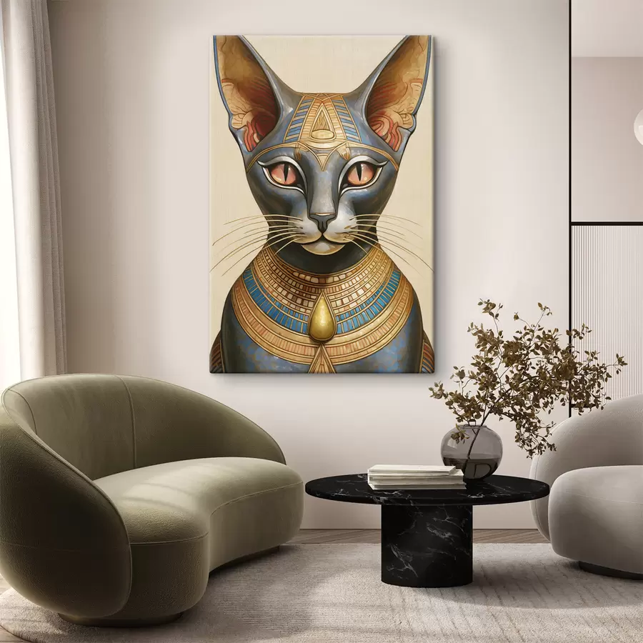 murales de pared Majestuoso gato egipcio en traje ceremonial s38724