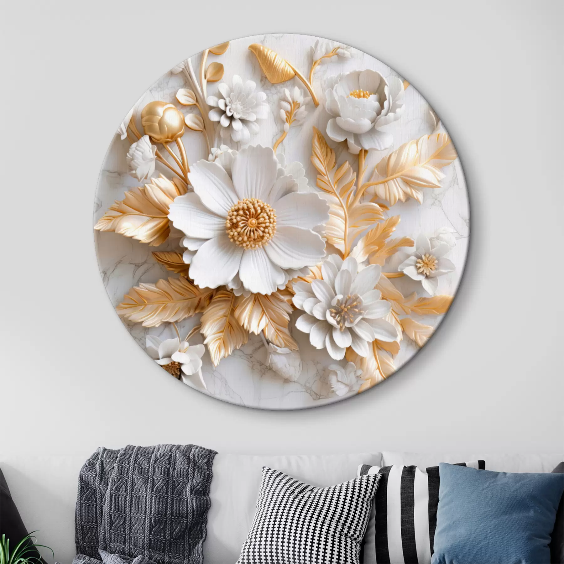 murales de pared Delicadas flores beige con efecto 3D r32778