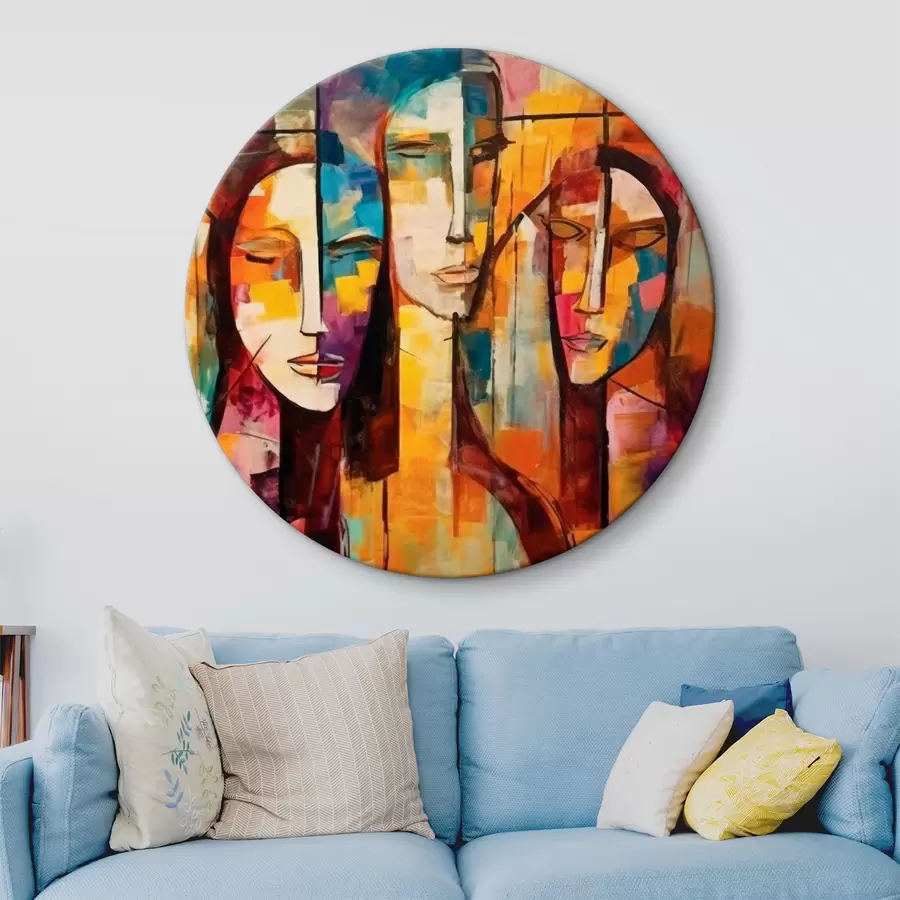 murales de pared 3 caras surrealistas en tonos naranja brillante r33845