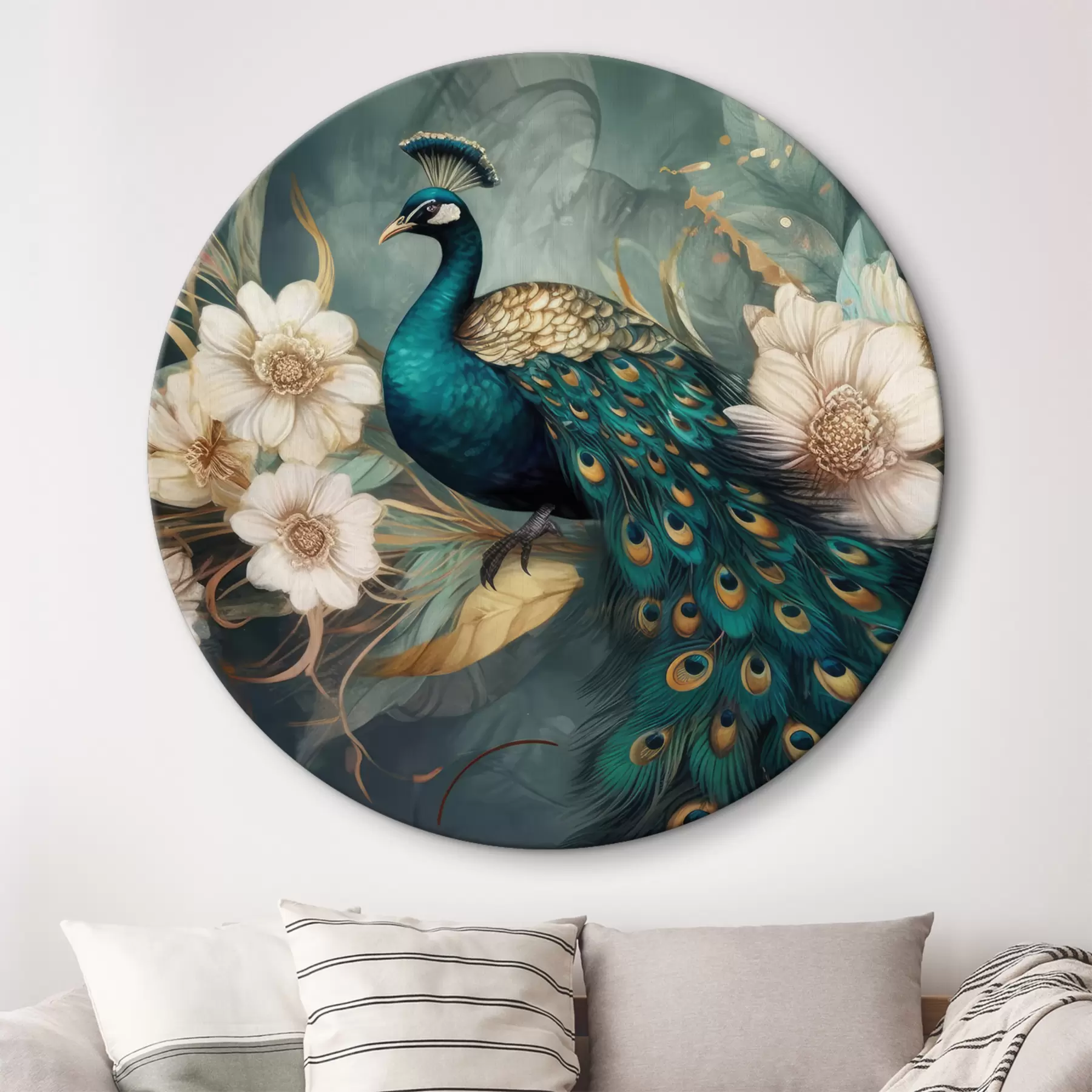 murales de pared Un hermoso pavo real en una rama en flor r34866
