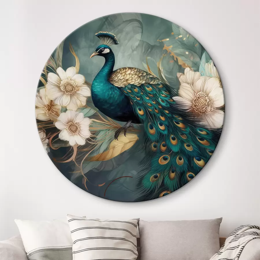 murales de pared Un hermoso pavo real en una rama en flor r34866
