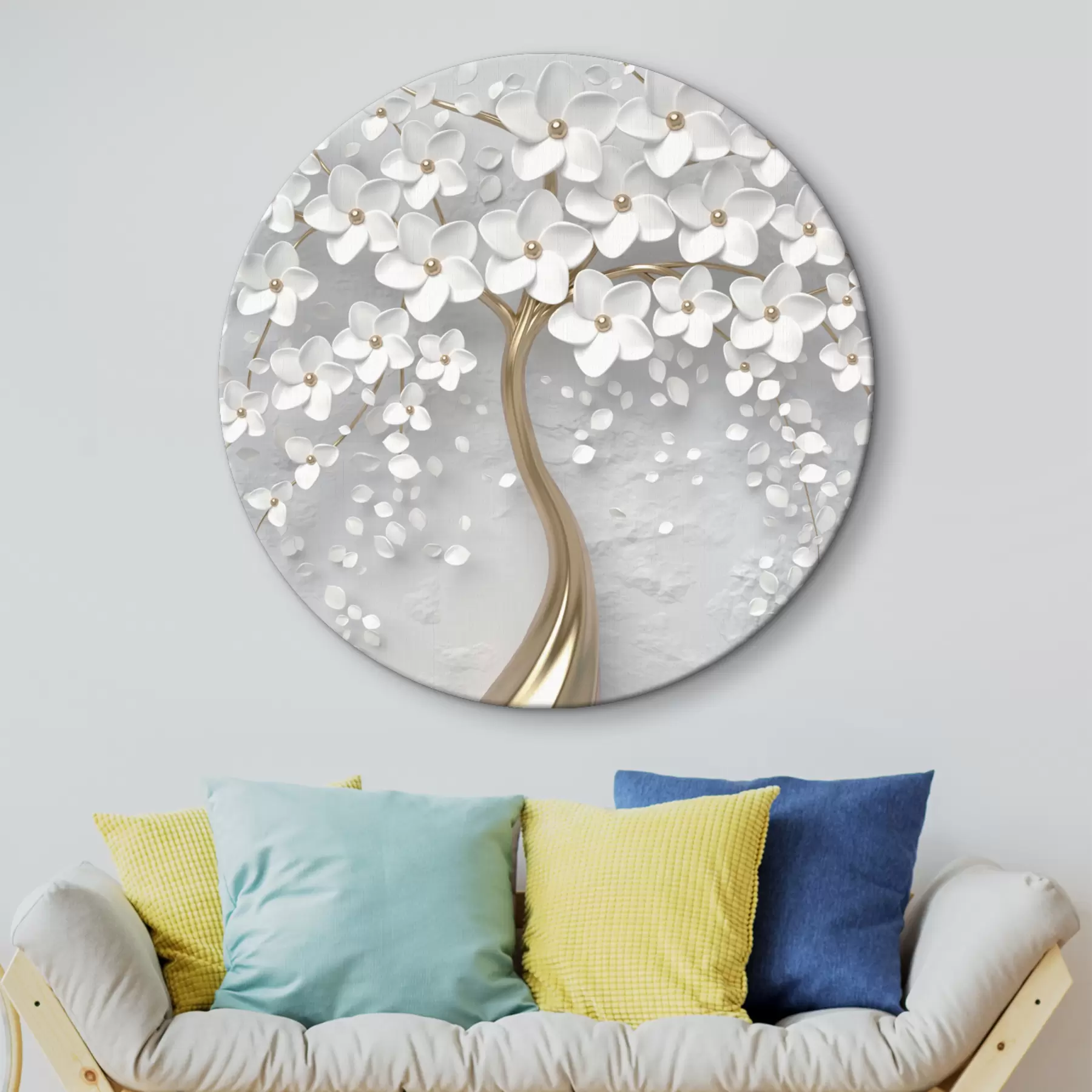 murales de pared Árbol voluminoso con muchas flores blancas r35856