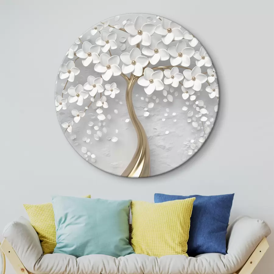 murales de pared Árbol voluminoso con muchas flores blancas r35856