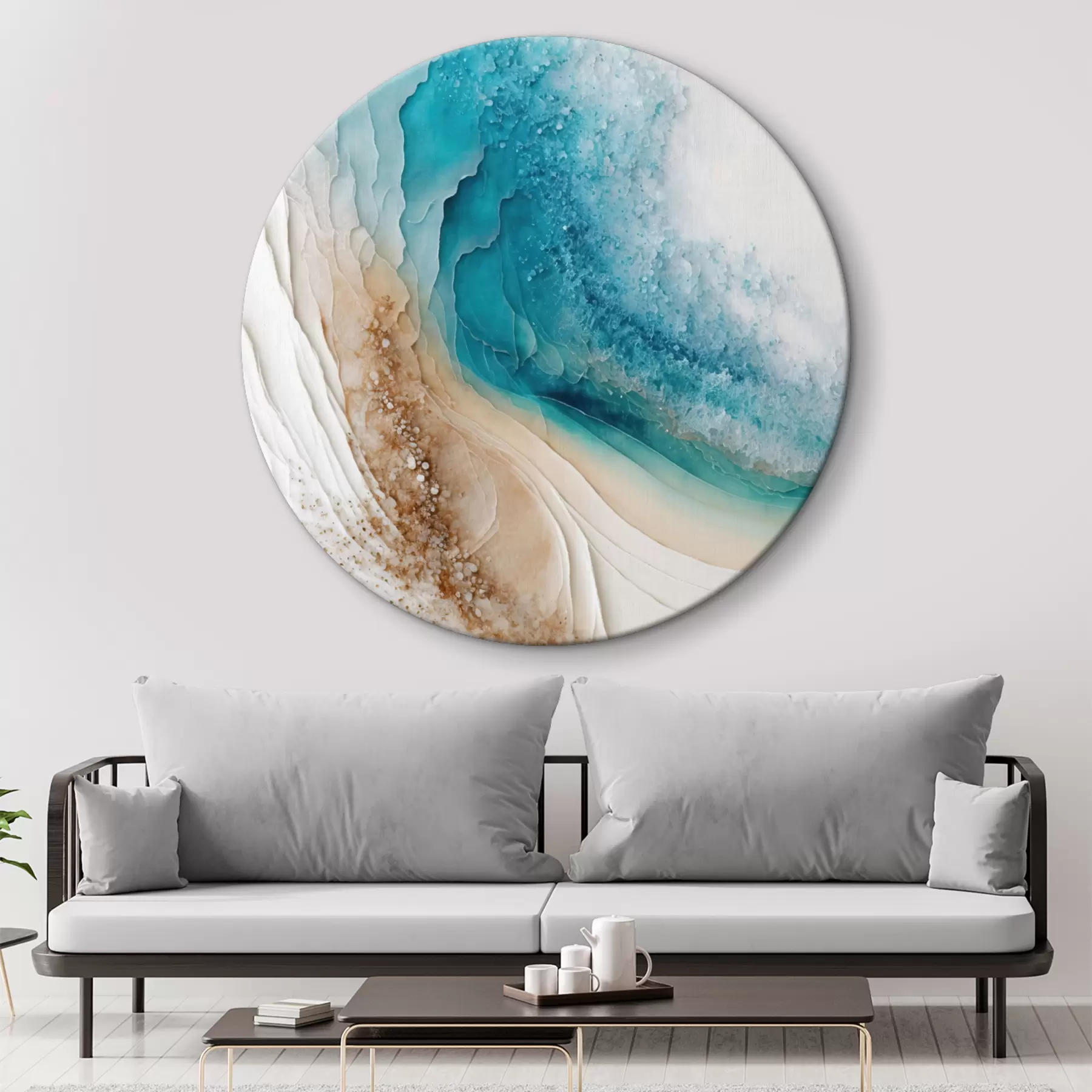 murales de pared Arte fluido en turquesa y blanco r36029