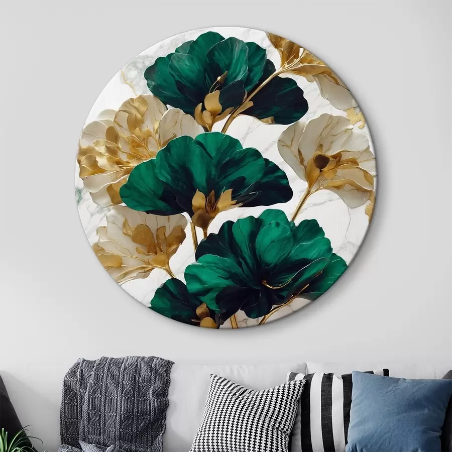 murales de pared Flores verdes y blancas sobre fondo de mármol blanco r36646