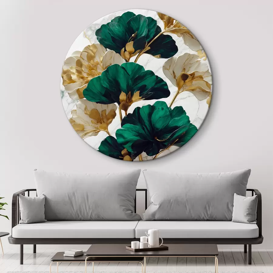 murales de pared Flores verdes y blancas sobre fondo de mármol blanco r36646