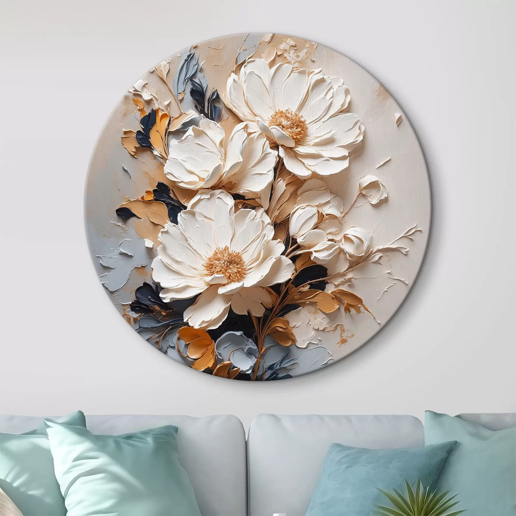 murales de pared Flores blancas en aceite r37327