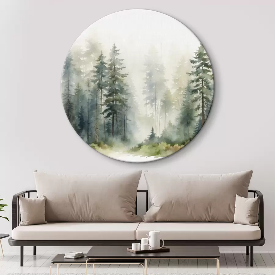 murales de pared Bosque de coníferas en la niebla r37337