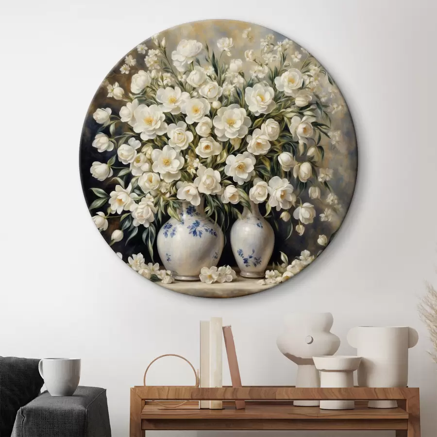 murales de pared Jarrón blanco con un gran ramo de flores blancas r37440