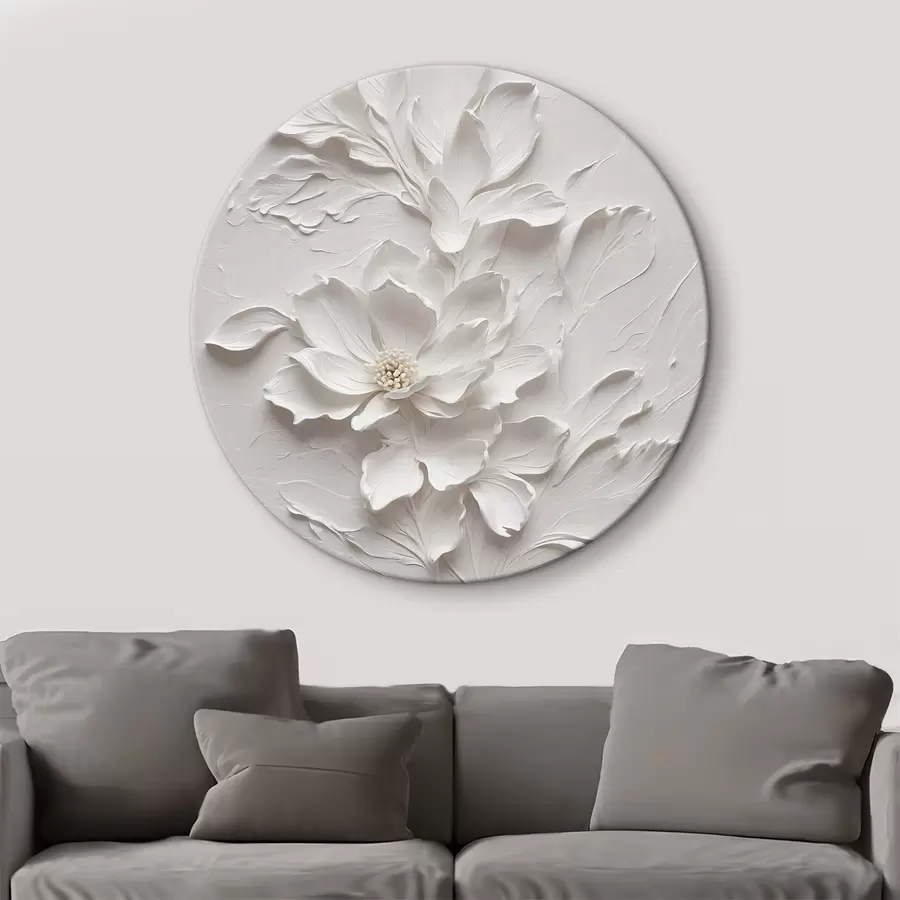 murales de pared Flor blanca sobre fondo blanco en óleo r38305