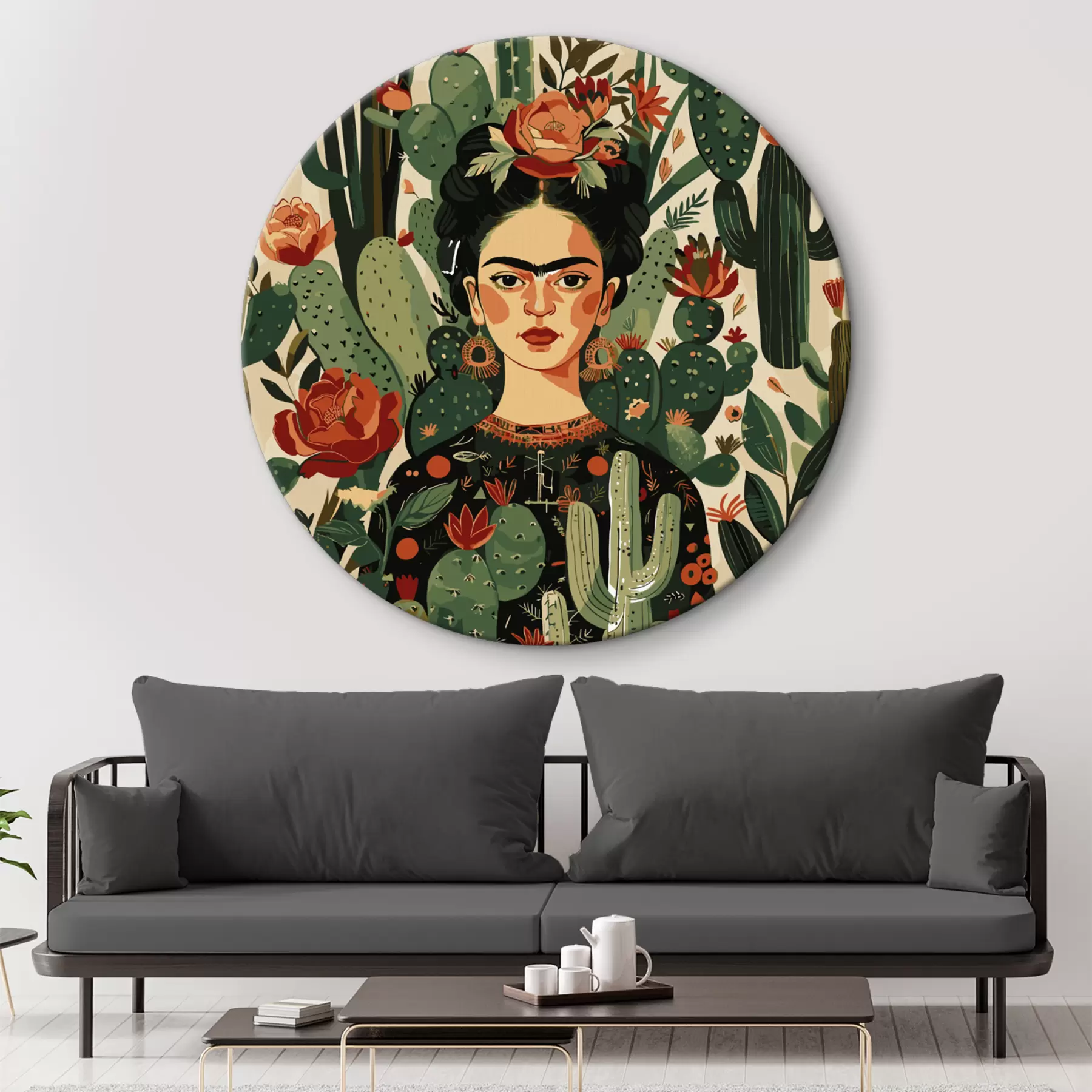 murales de pared Frida sobre fondo de cactus r38415