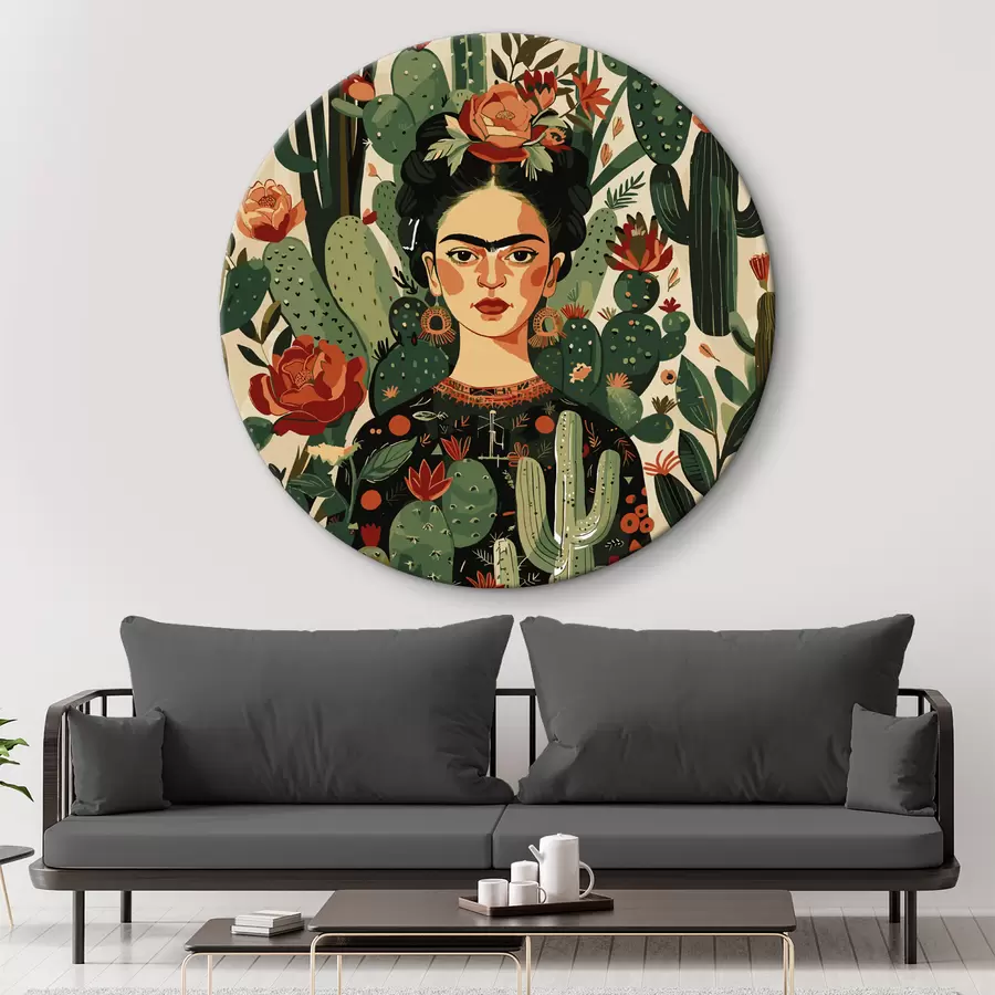 murales de pared Frida sobre fondo de cactus r38415