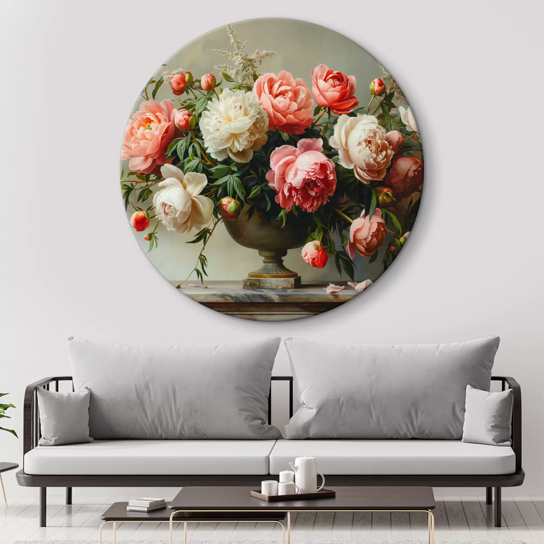 murales de pared Exuberante ramo de peonías y un jarrón negro r38460