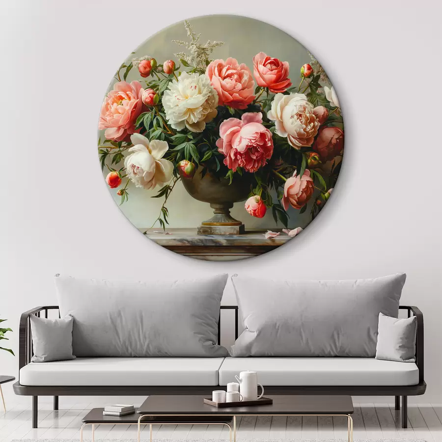 murales de pared Exuberante ramo de peonías y un jarrón negro r38460