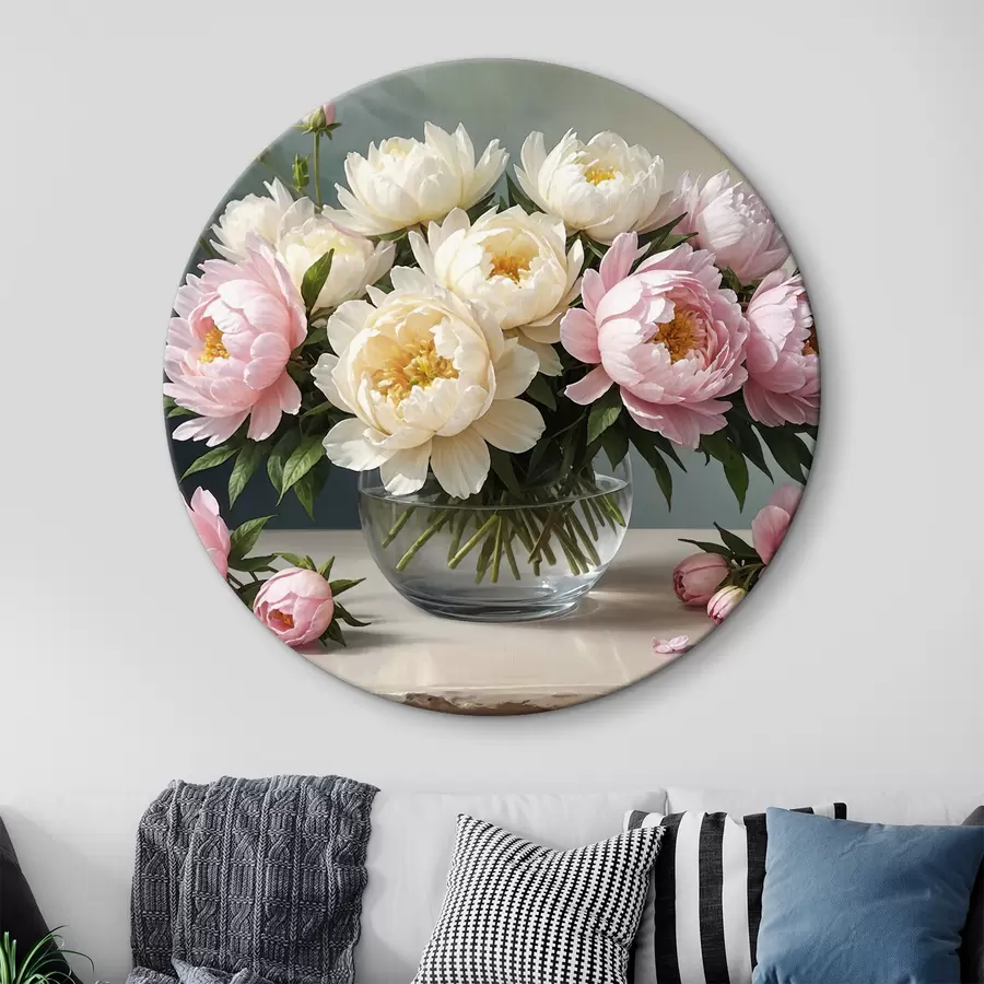 murales de pared Jarrón con peonías blancas y rosas r38967