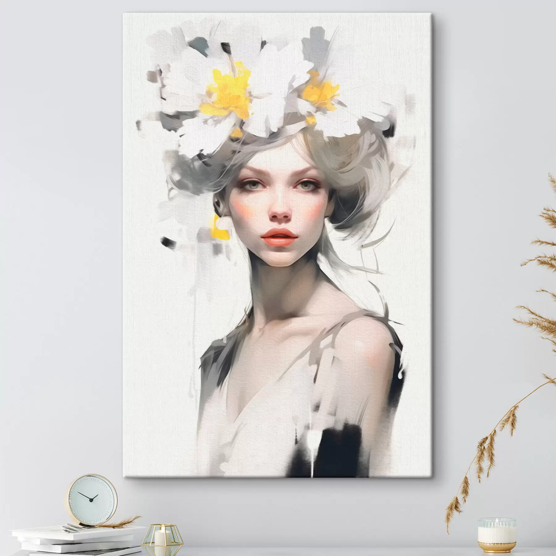 murales de pared Modelo con flores en la cabeza s41322