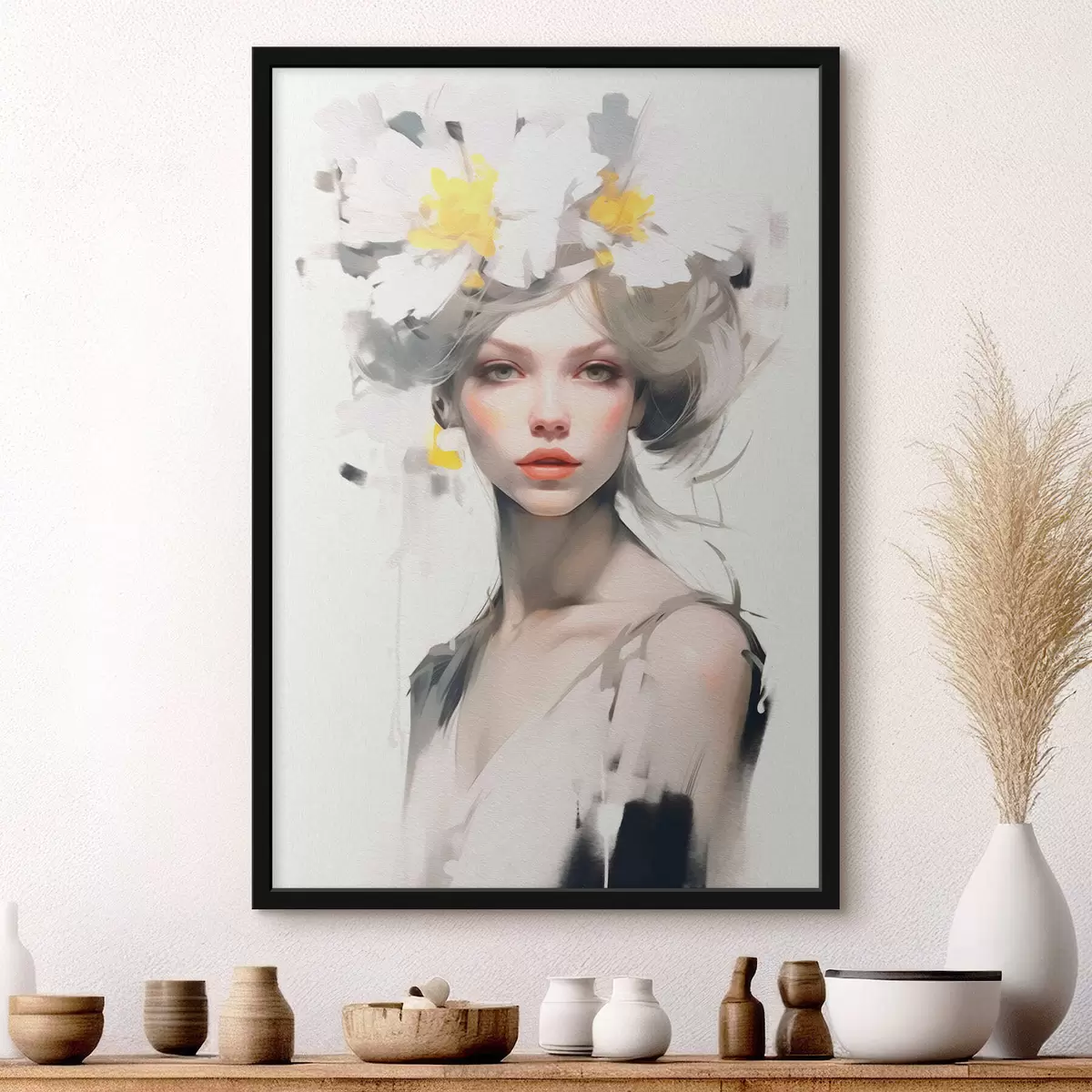 Poster Modelo con flores en la cabeza f41322