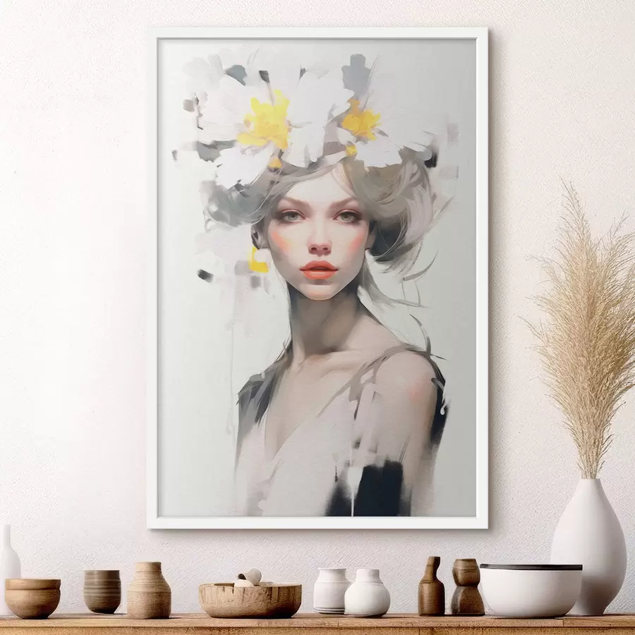 murales de pared Modelo con flores en la cabeza f41322