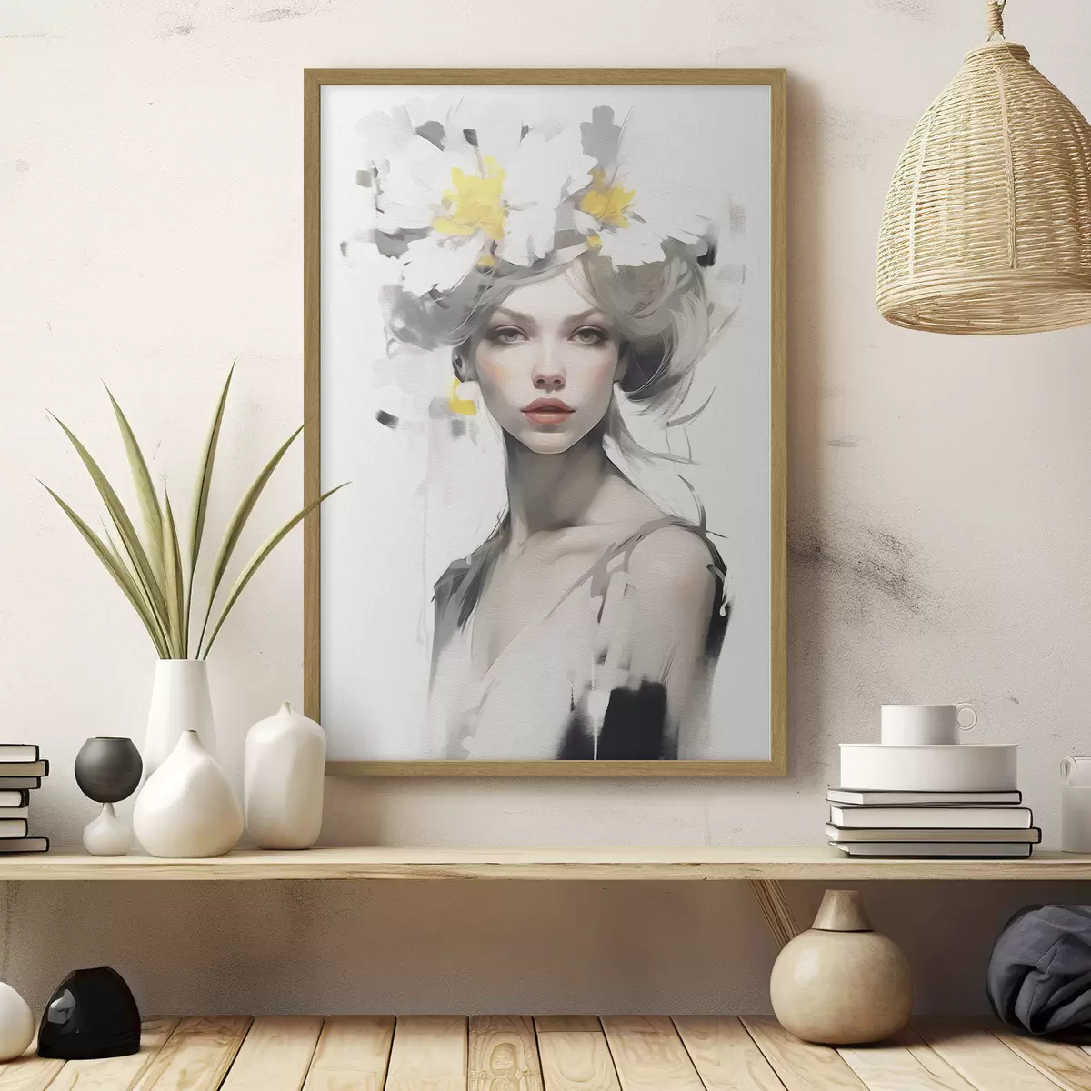 Poster Modelo con flores en la cabeza f41322