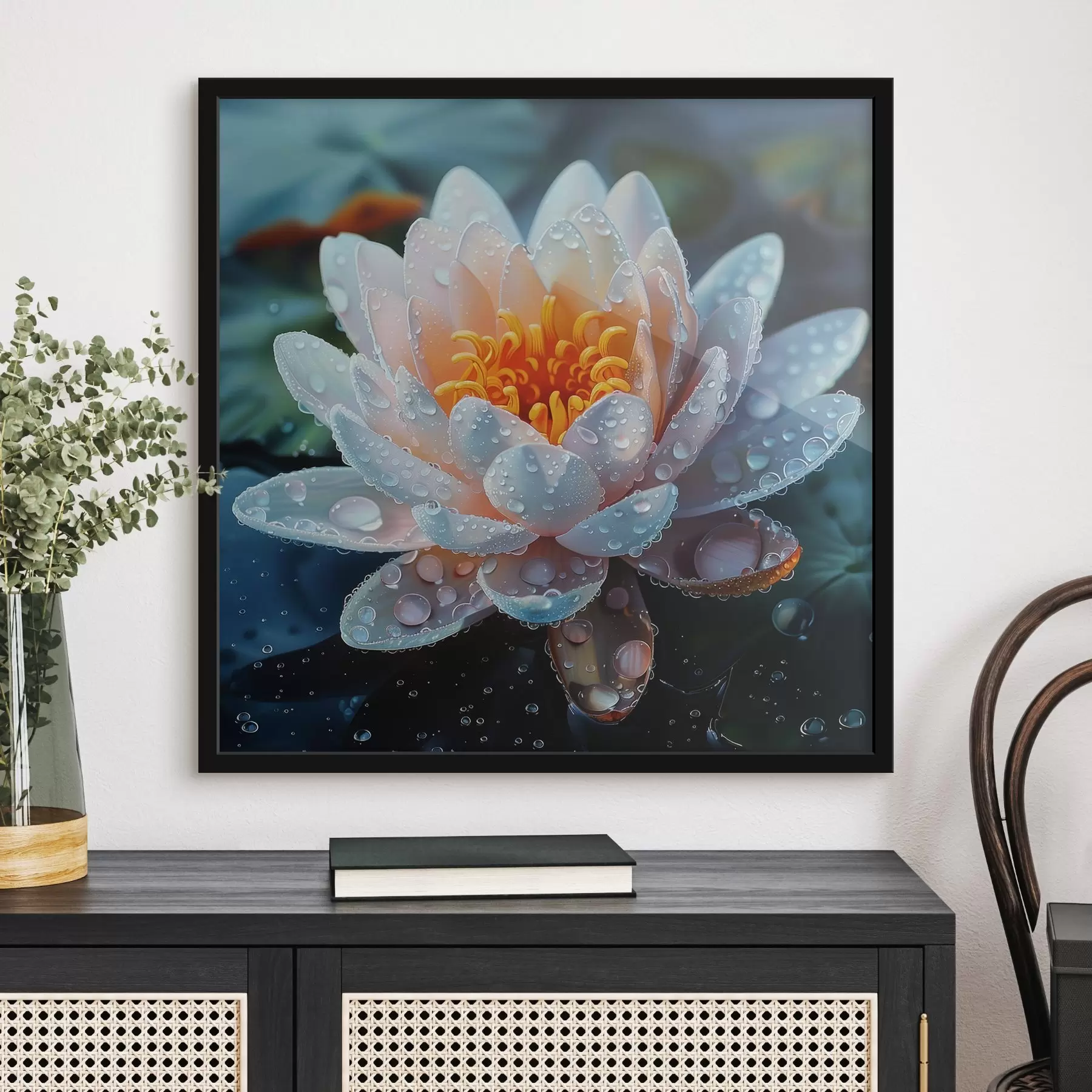 murales de pared Flor de loto con gotas de rocío f41433