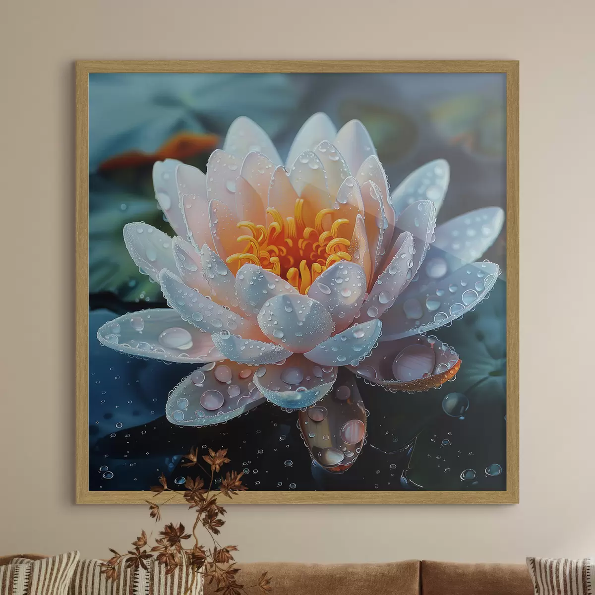 Poster Flor de loto con gotas de rocío f41433