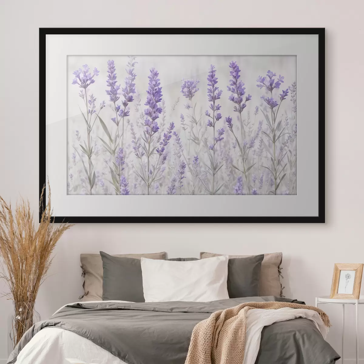 Poster Un campo de flores púrpura lavanda sobre un fondo de textura borrosa f41265