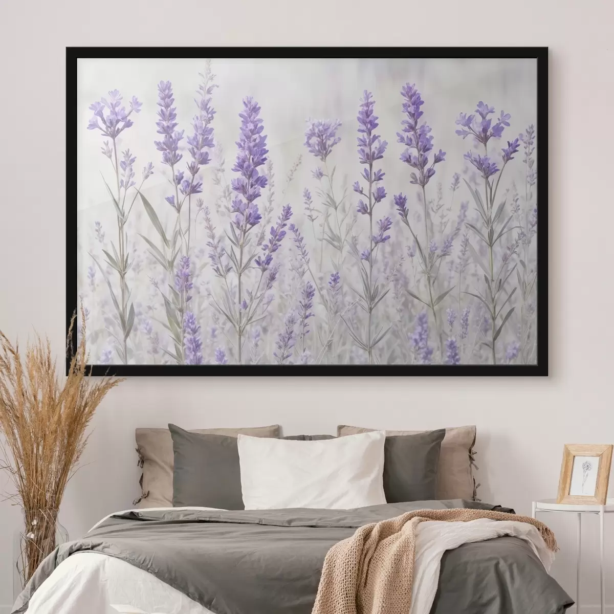 Poster Un campo de flores púrpura lavanda sobre un fondo de textura borrosa f41265