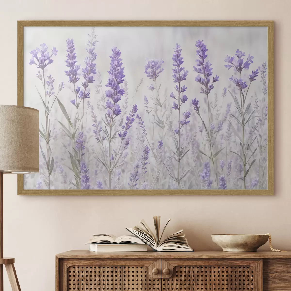 Poster Un campo de flores púrpura lavanda sobre un fondo de textura borrosa f41265