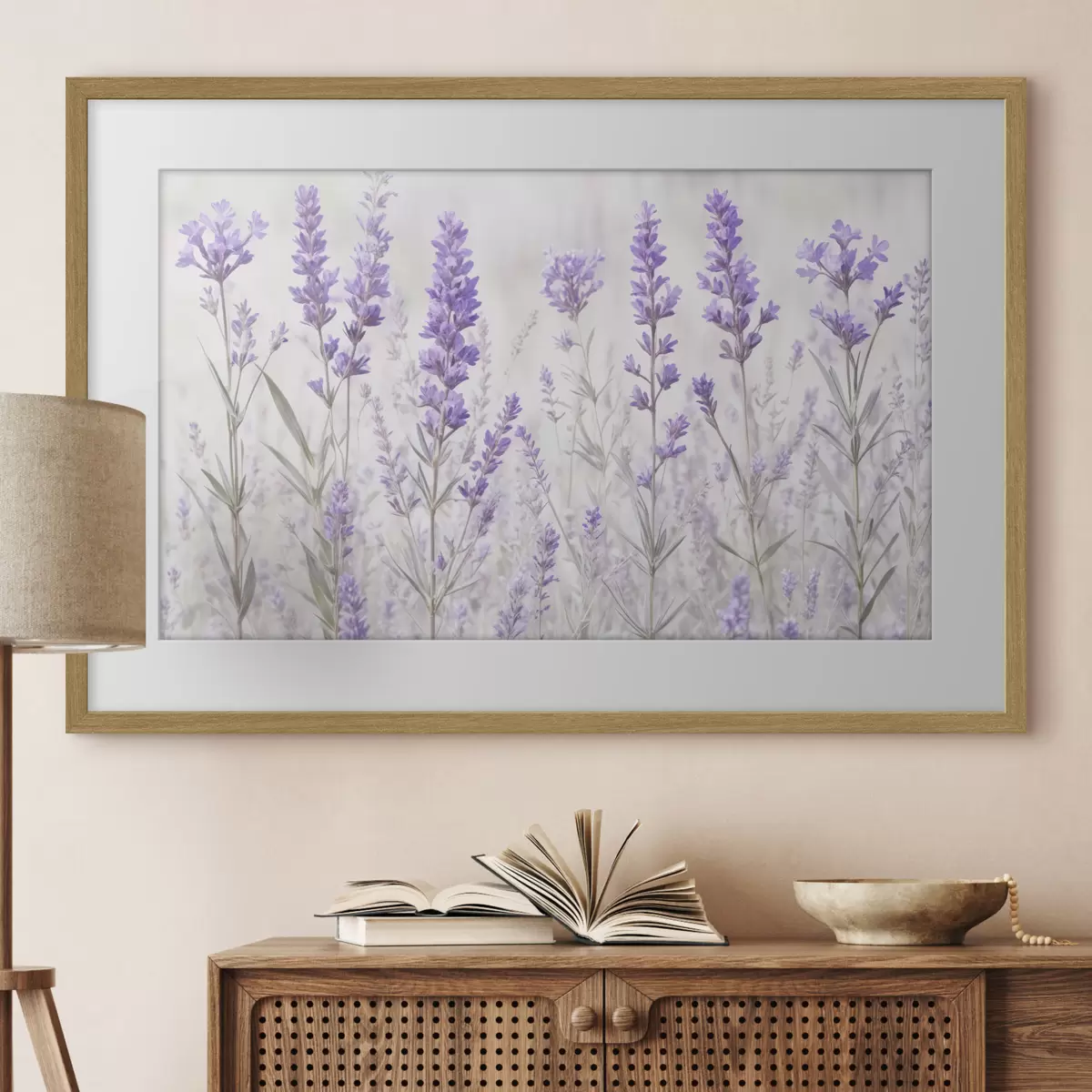 Poster Un campo de flores púrpura lavanda sobre un fondo de textura borrosa f41265