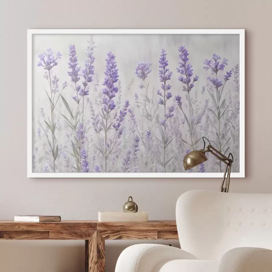 murales de pared Un campo de flores púrpura lavanda sobre un fondo de textura borrosa f41265