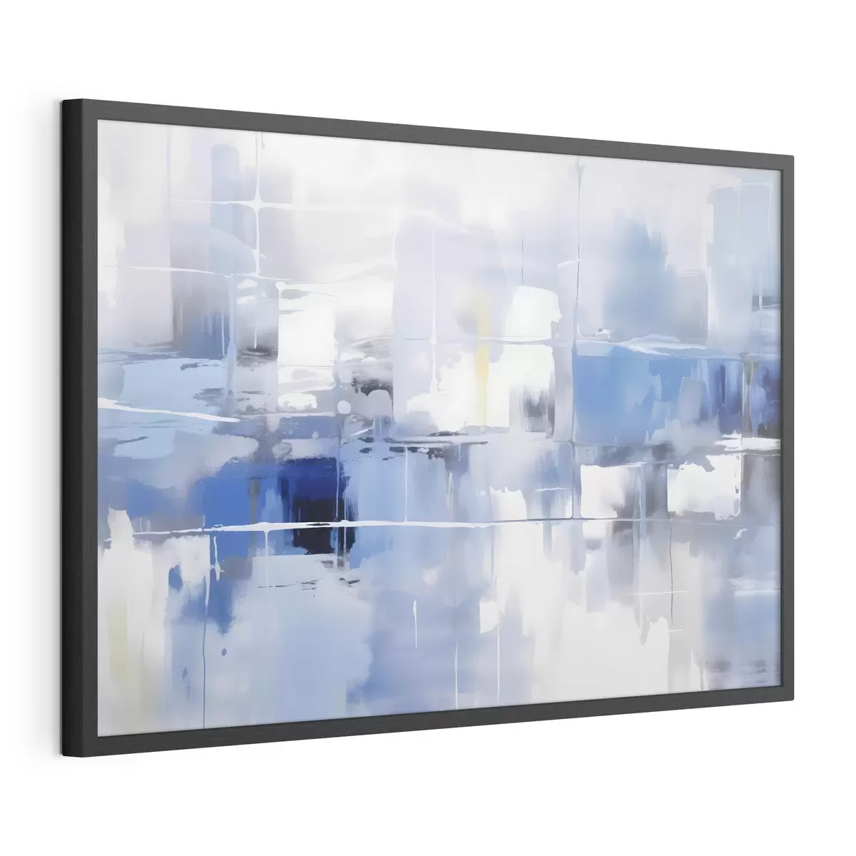 Poster Una abstracción moderna en tonos azules, blancos y grises con líneas y formas difuminadas f41269