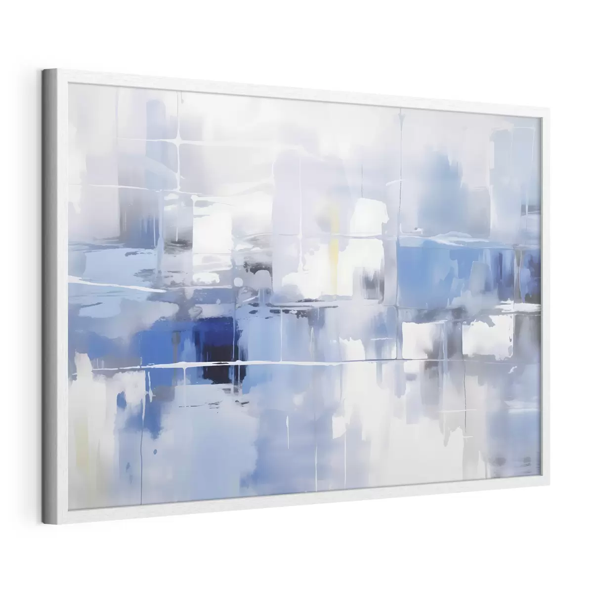 Poster Una abstracción moderna en tonos azules, blancos y grises con líneas y formas difuminadas f41269