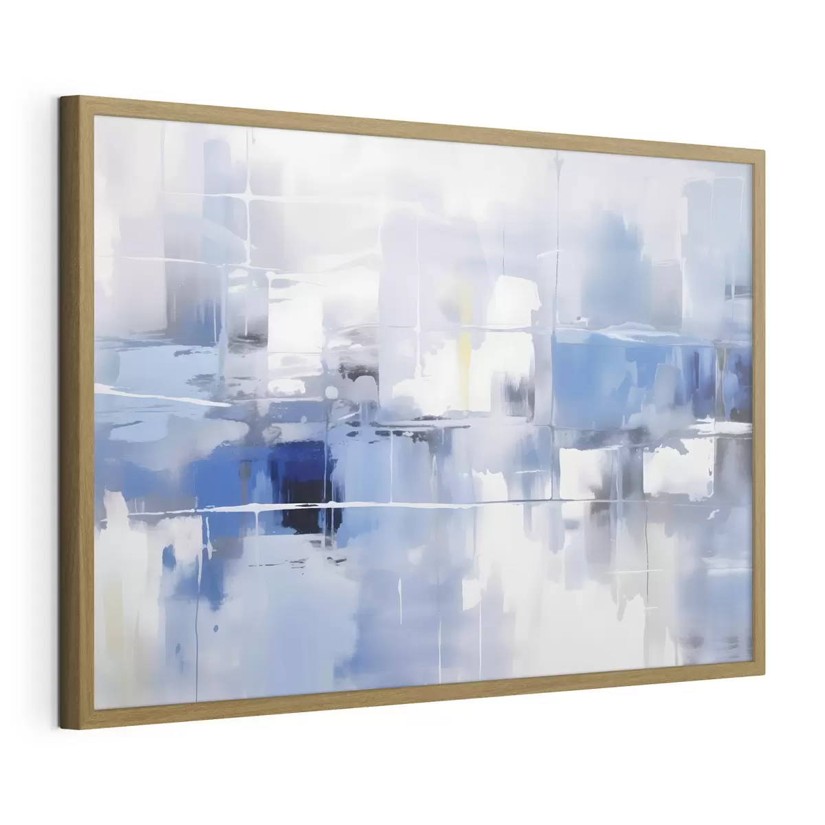 Poster Una abstracción moderna en tonos azules, blancos y grises con líneas y formas difuminadas f41269