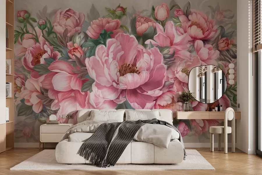 murales de pared Flores grandes de color rosa w01966