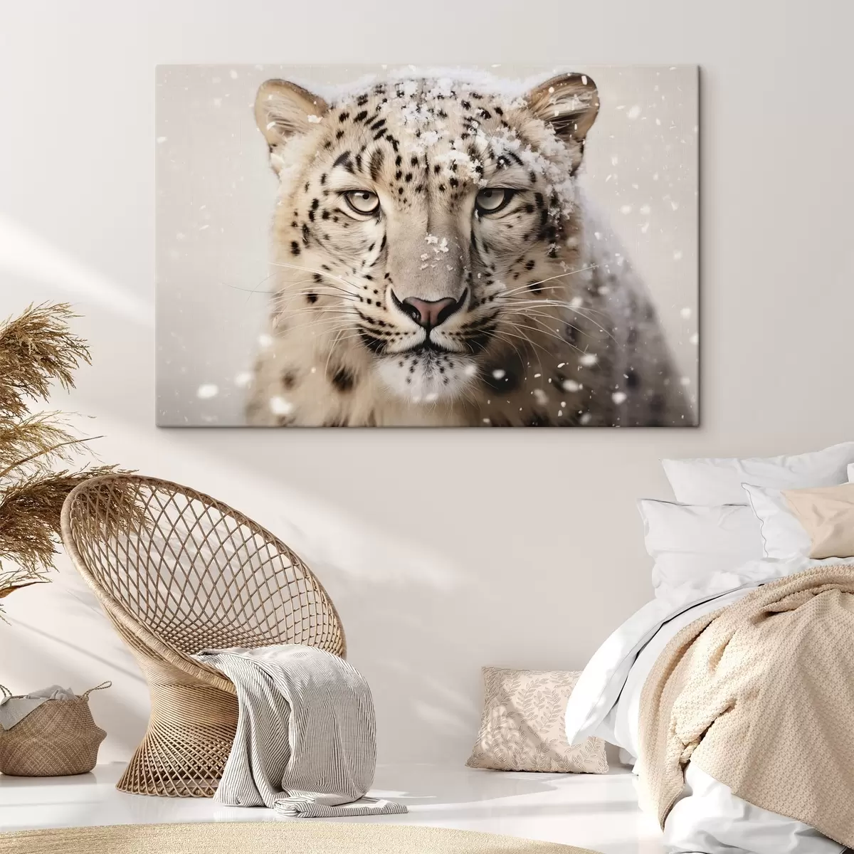 murales de pared Retrato de un leopardo bajo la nieve s41434